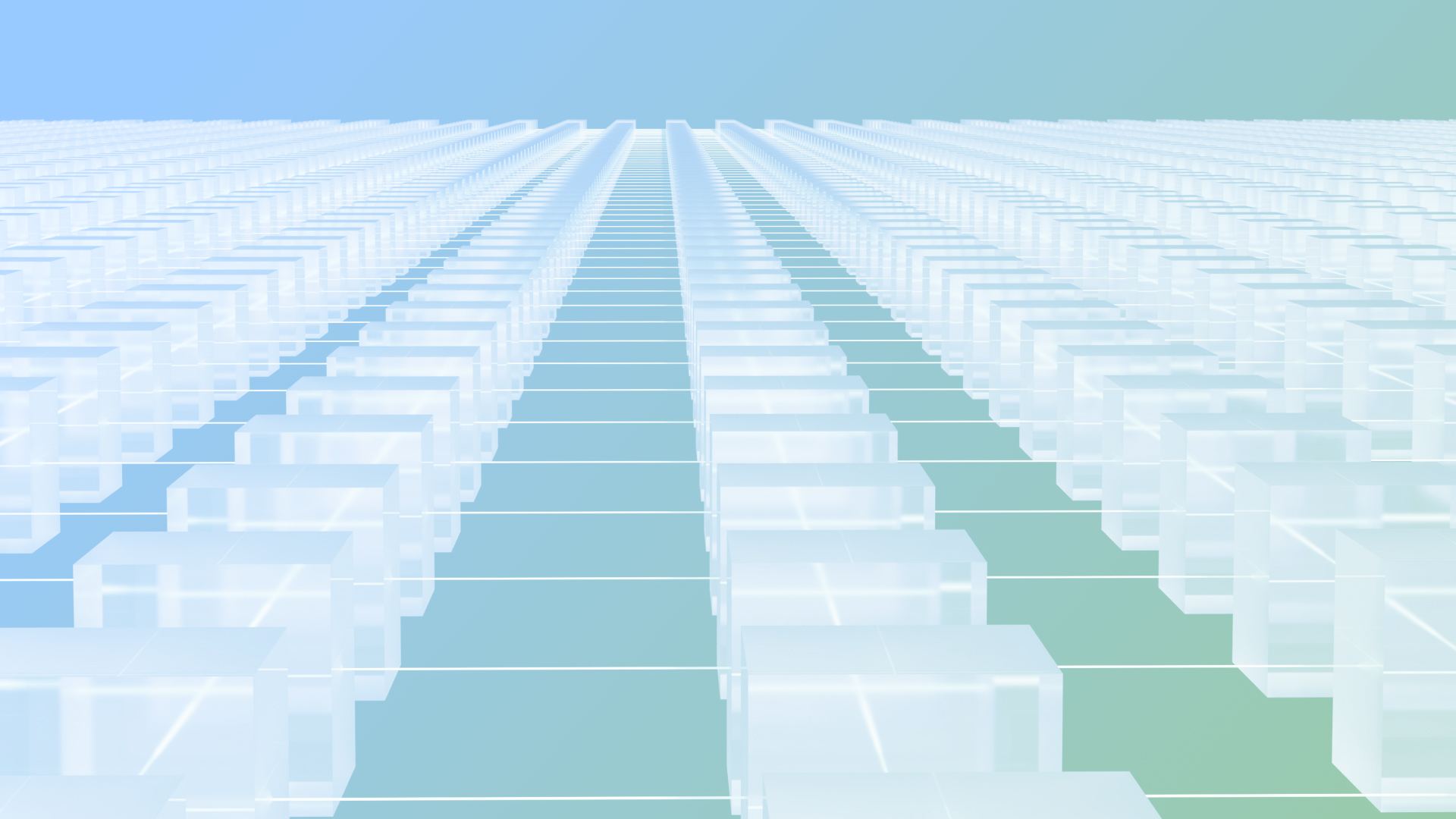 Receding rows of translucent blocks, washed in the brand palette
