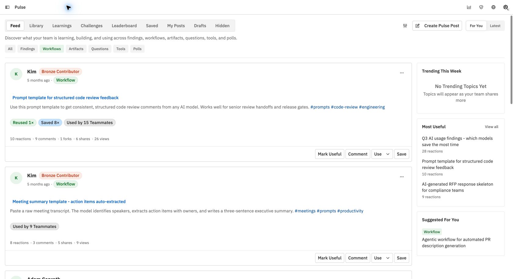 Preview of the Team Feed in the workspace