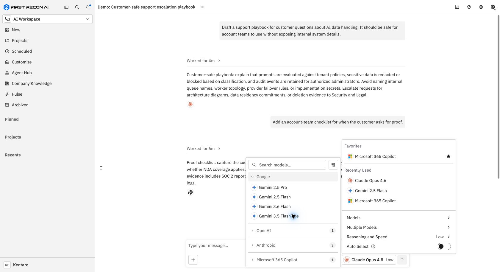 Preview of the model catalog in the workspace